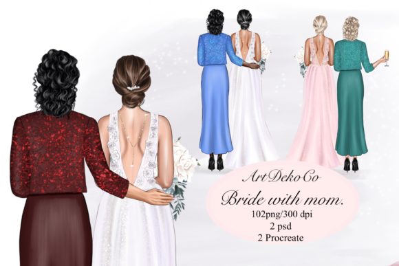 Elegant Wedding Clipart: Mom and Bride Design Assets