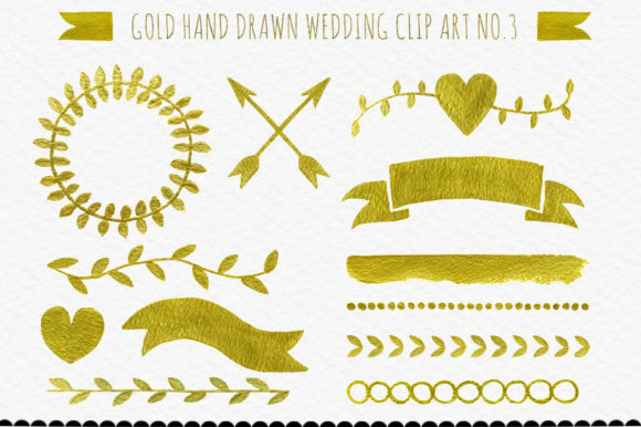 Elevate Your Designs with Gold Hand Drawn Wedding Clip Art No.3