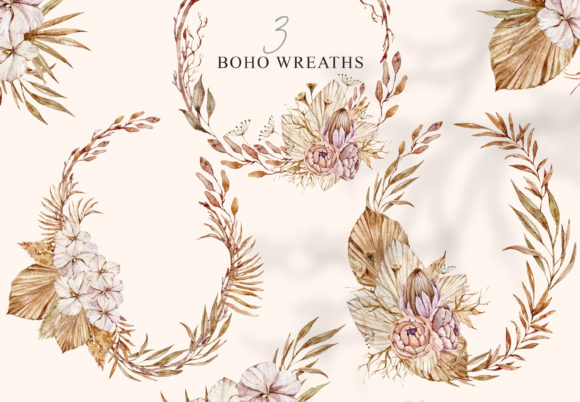 Elevate Your Designs with Watercolor Boho Wedding Wreaths Clipart