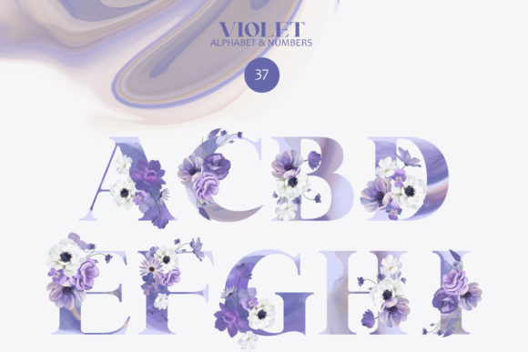 Floral Typography: The Purple Wedding Alphabet Asset