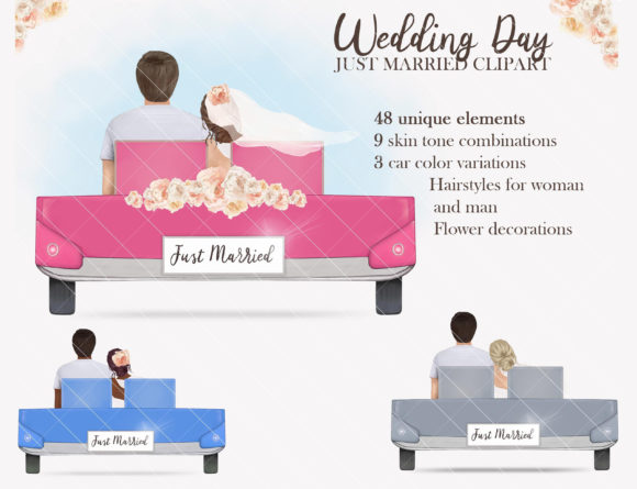 Just Married Wedding Day Clipart: Design & Branding Uses