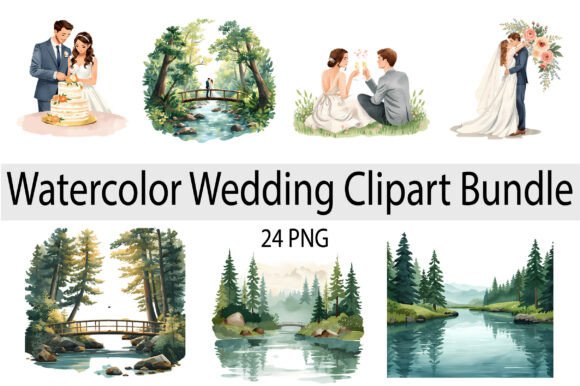 Romantic Landscape Wedding Clipart: Nature-Inspired Design