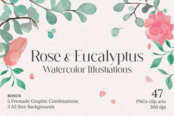 Rose & Eucalyptus Clip Arts: Elevate Wedding Design
