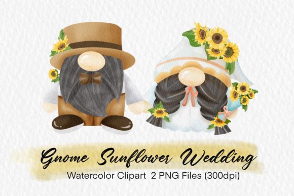 Watercolor Gnome Sunflower Wedding PNG: A Whimsical Design Asset