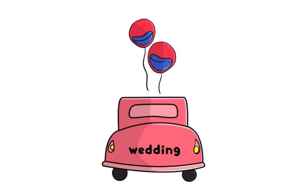 Wedding Car Balloon Fantasy Stickers: Digital Design Assets