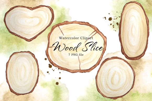 Wood Slice & Watercolor Clipart for Wedding Invites